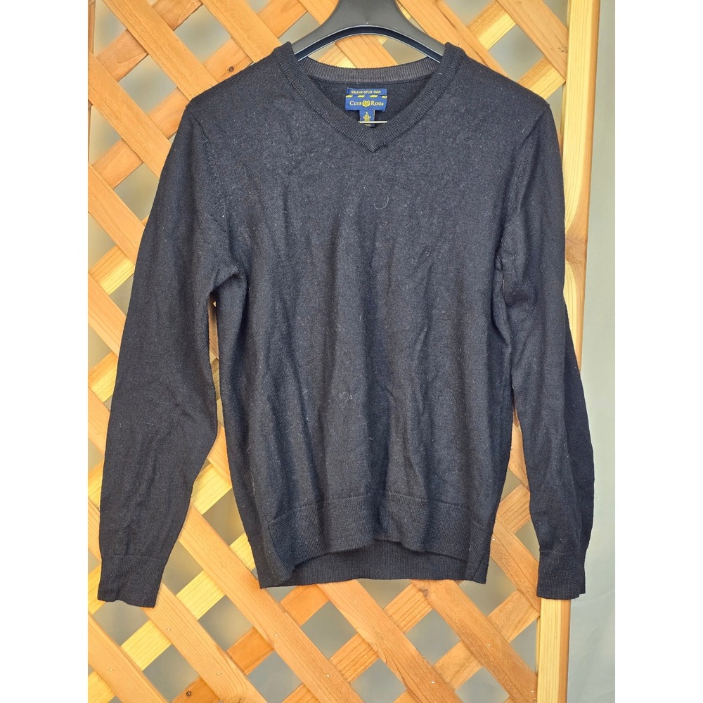 Club Room V-Neck Sweater Mens S Black Merino Wool Blend - Excellent